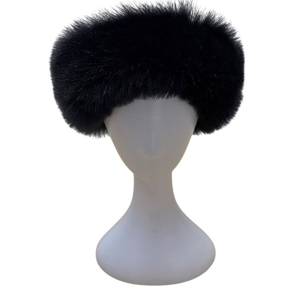 Aris Vintage 60s - 70s Black Knit Hat With Wool and Angora Rabbit Fur Trim - Picture 1 of 7